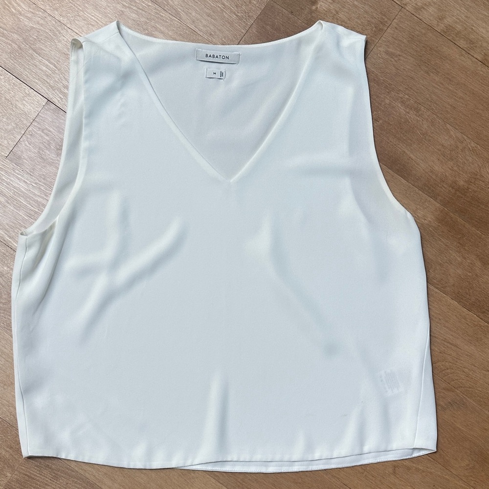 Aritzia Babaton White V-Neck Blouse